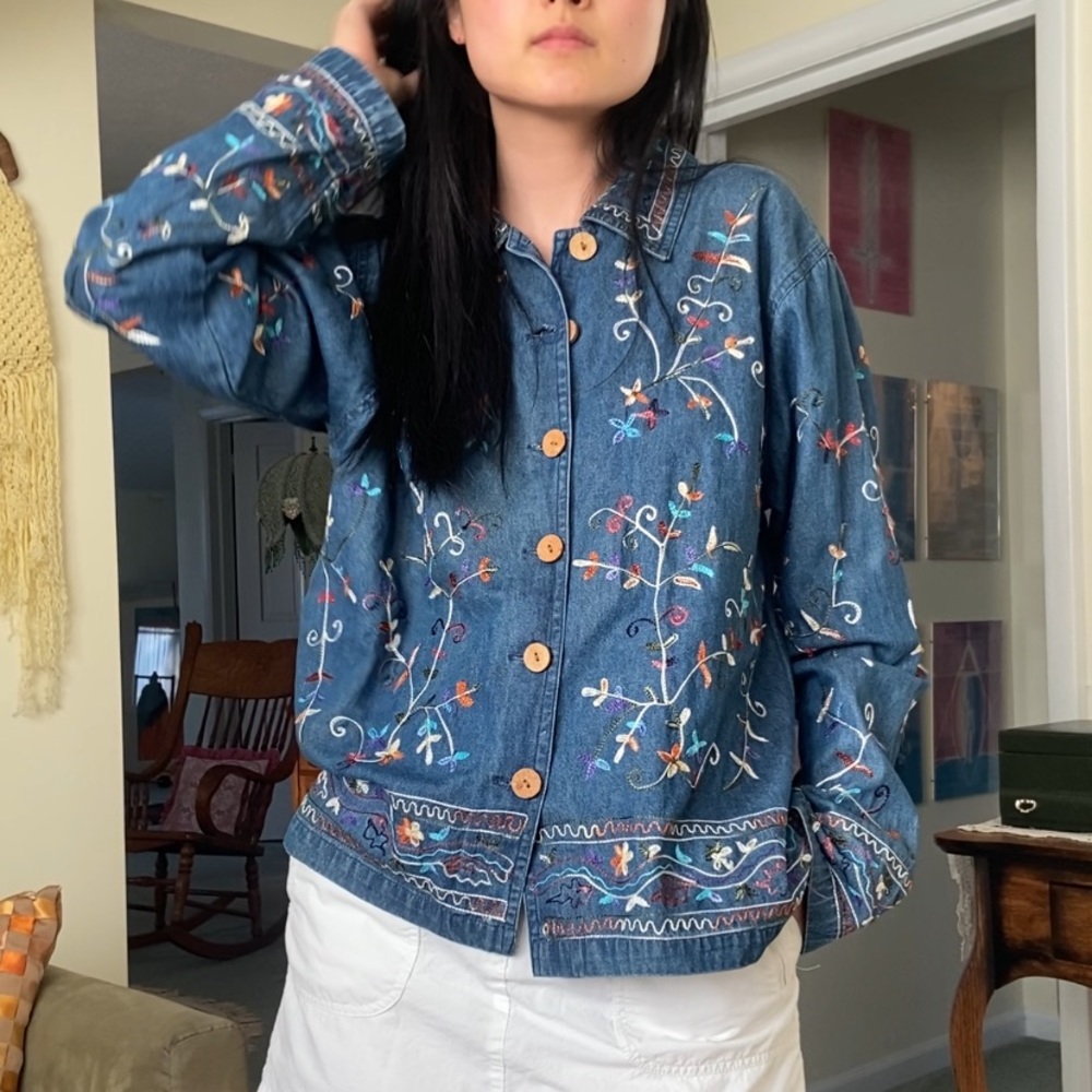Vintage Keren Hart Embroidered Floral Denim Shirt